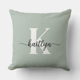 Sage Grön Skript Monogram Kudde