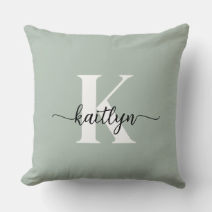 Sage Grön Skript Monogram Kudde