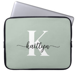 Sage Grön Skript Monogram Laptop Fodral