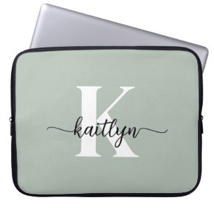 Sage Grön Skript Monogram Laptop Fodral