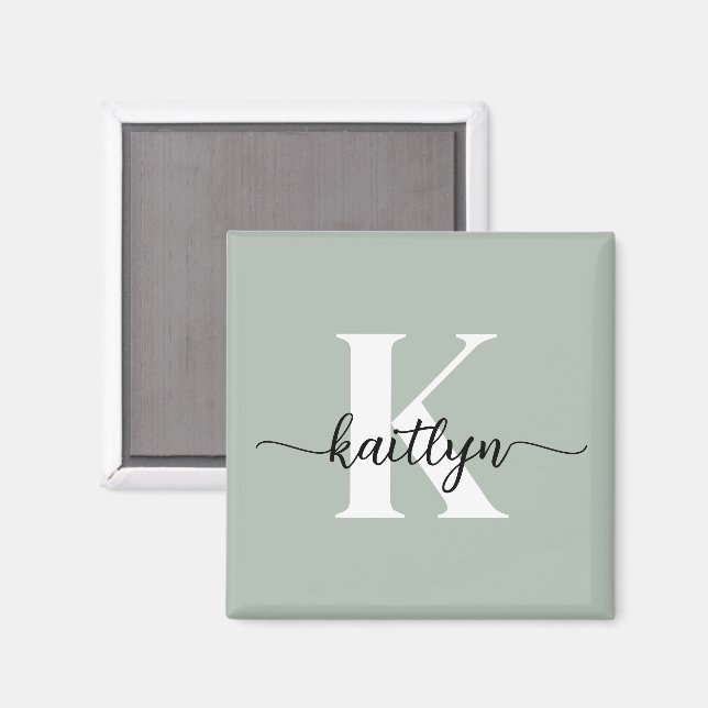 Sage Grön Skript Monogram Magnet (Front/Back)