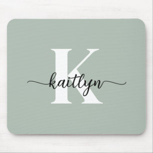 Sage Grön Skript Monogram Musmatta