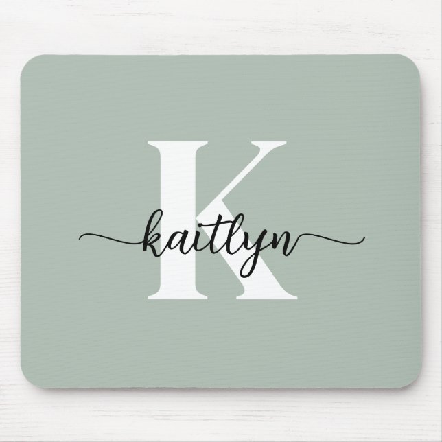 Sage Grön Skript Monogram Musmatta (Framsidan)