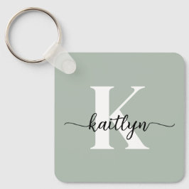 Sage Grön Skript Monogram Nyckelring
