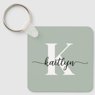 Sage Grön Skript Monogram Nyckelring