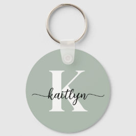 Sage Grön Skript Monogram Nyckelring