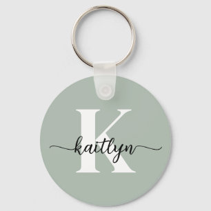 Sage Grön Skript Monogram Nyckelring