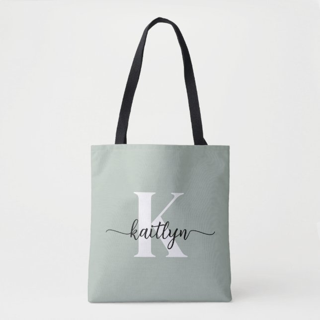 Sage Grön Skript Monogram Tygkasse (Framsida)