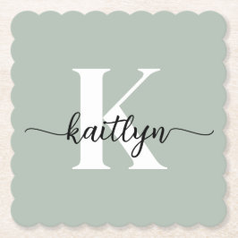 Sage Grön Skript Monogram Underlägg Papper