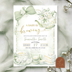 Sage Gröna Ränder Baby är på väg Baby Shower Inbjudningar