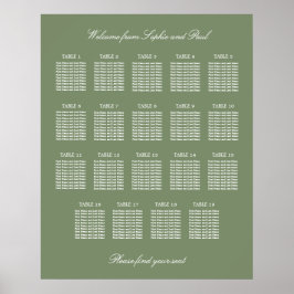 Sage Grönt 19 Bord Bröllop-sätesdiagram Poster
