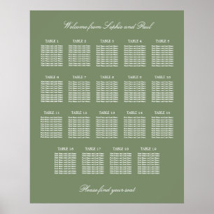 Sage Grönt 19 Bord Bröllop-sätesdiagram Poster