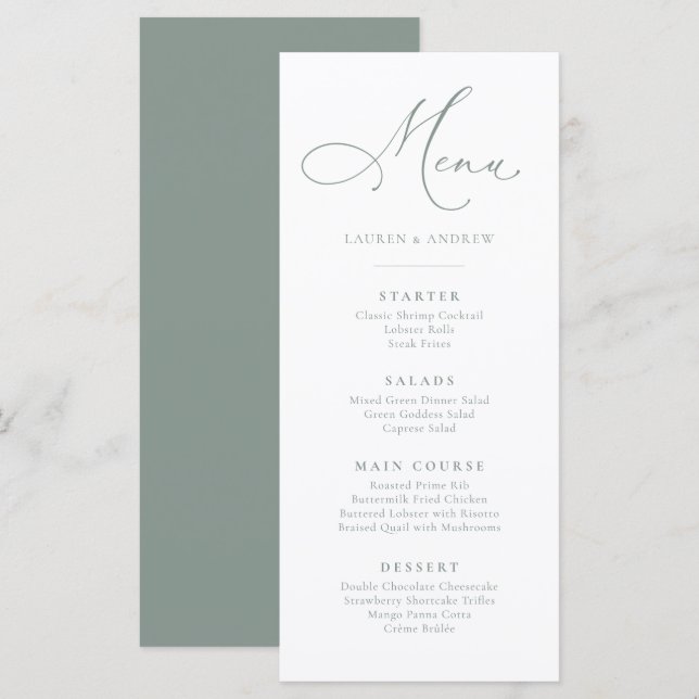 Sage Grönt 1 minimalistisk enkel, platt meny (Fram/baksida)