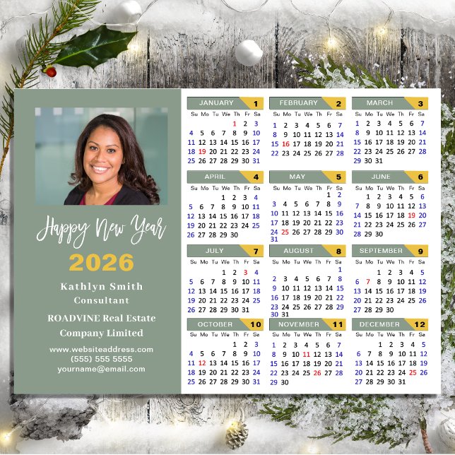 Sage Grönt 2026 Calendar Business Simple Magnetic (Skapare uppladdad)