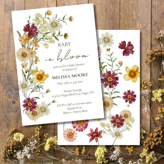Sage Grönt A Little Wildblomma Baby Shower Inbjudningar (Skapare uppladdad)