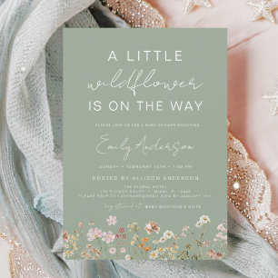 Sage Grönt A Little Wildblomma Baby Shower Inbjudningar