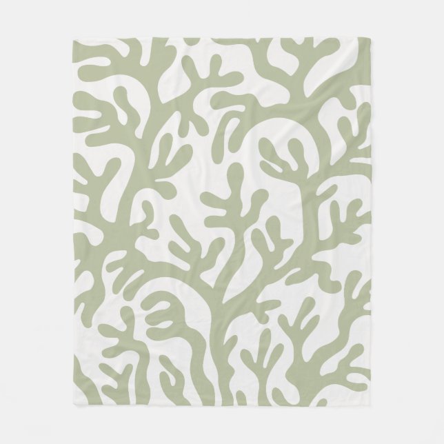 Sage Grönt Aesthetic Liquid Organic Shapes Mönster Fleecefilt (Framsidan)