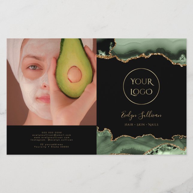 Sage grönt agate bifold brochure (Framsida)