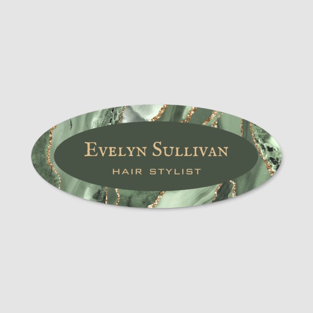 Sage grönt agate namn bricka namnbricka (Framsida)