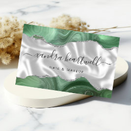 Sage Grönt Agate Silver Glitter Luxury Visitkort