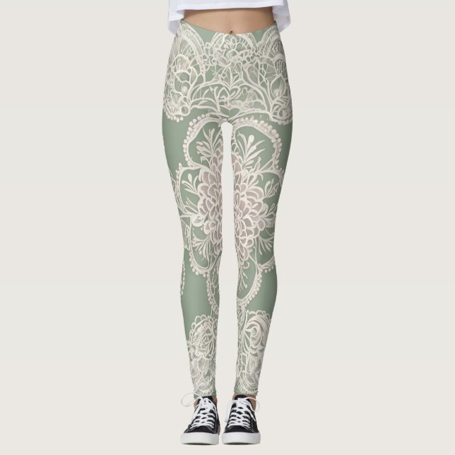 Sage Grönt AI art Leggings (Framsida)