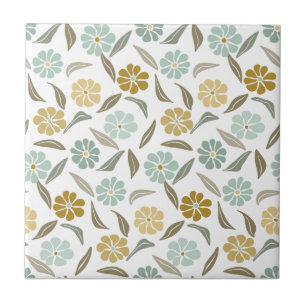 Sage grönt än retro-blommönster kakelplatta