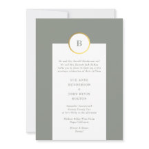 Sage Grönt and Gold Foil Circle Monogram Bröllop