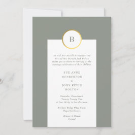 Sage Grönt and Gold Foil Circle Monogram Bröllop Inbjudningar