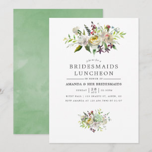 Sage Grönt and White Blommigt Bridesmaids Luncheon Inbjudningar