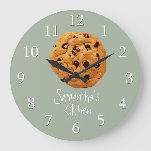 Sage Grönt and White Chocolate Chip Kitchen Stor Klocka (Framsida)