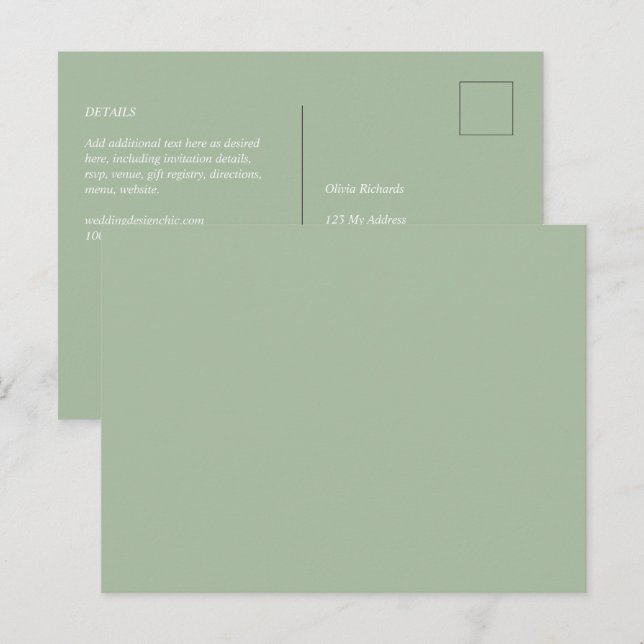 Sage Grönt Anpassningsbar Branded Vykort (Fram/baksida)