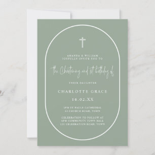 Sage Grönt Arch Modern Joint Christening Birthday Inbjudningar