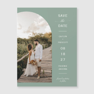 Sage Grönt Arch Photo Save Date Magnetic Card