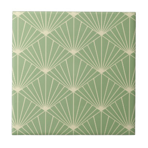 Sage Grönt Art Deco Fläkt Mönster Kakelplatta