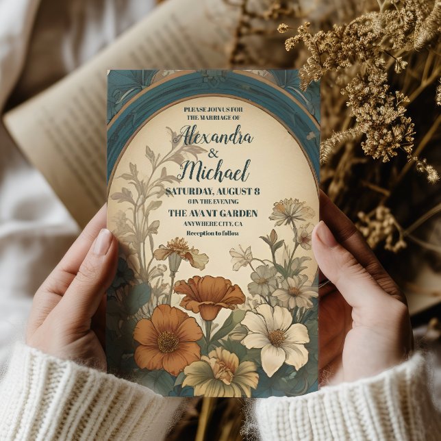 Sage Grönt Art nouveau Alphonse Mucha Bröllop Inbjudningar (Skapare uppladdad)