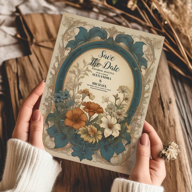 Sage Grönt Art nouveau Alphonse Mucha Bröllop Spara Datumet (Skapare uppladdad)