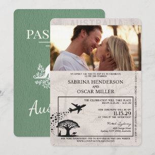 Sage Grönt Australia Passport Bröllop Inbjudningar