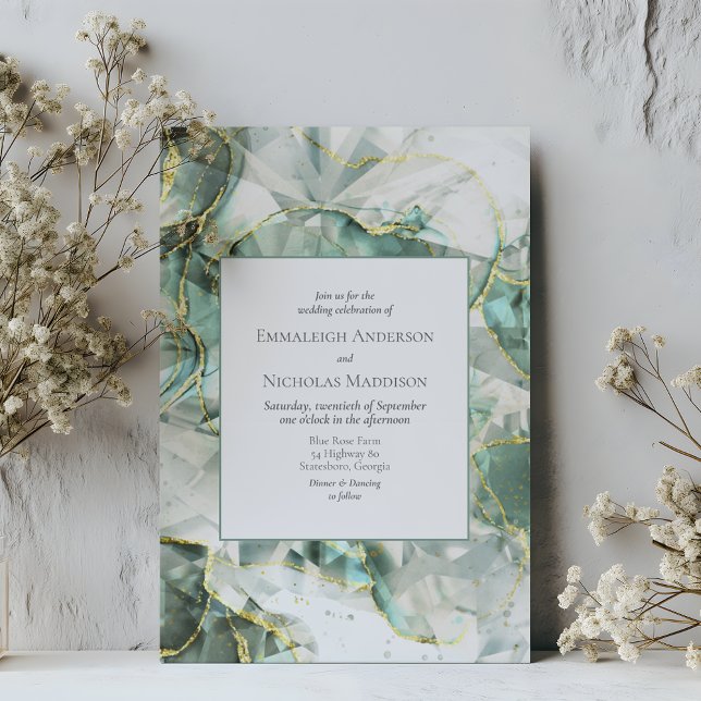 Sage Grönt Aventurine Crystal Bröllop Inbjudningar (Skapare uppladdad)