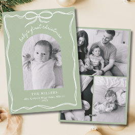 Sage Grönt Baby 1st jul Bow Family Photo Julkort