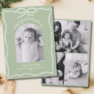 Sage Grönt Baby 1st jul Bow Family Photo Julkort
