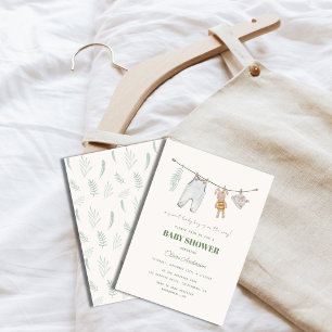 Sage Grönt Baby Shower Boho Boy Clothes Inbjudningar