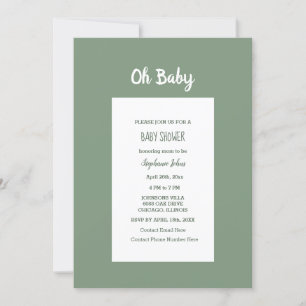 Sage Grönt Baby Shower Elegant Simple Boy Girl Inbjudningar