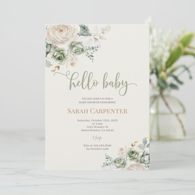 Sage Grönt Baby Shower Inbjudningar (Stående Fram)