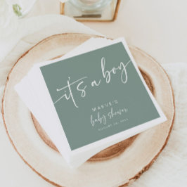 Sage Grönt Baby Shower Papper Napkins Modern Boy Pappersservett