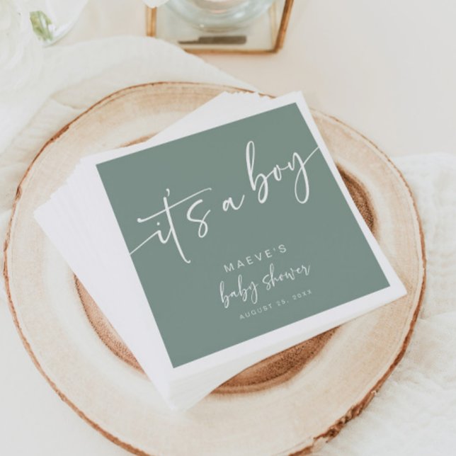 Sage Grönt Baby Shower Papper Napkins Modern Boy Pappersservett (Skapare uppladdad)