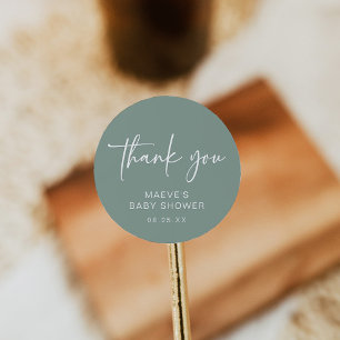Sage Grönt Baby Shower Round Sticker Modern Simple Runt Klistermärke