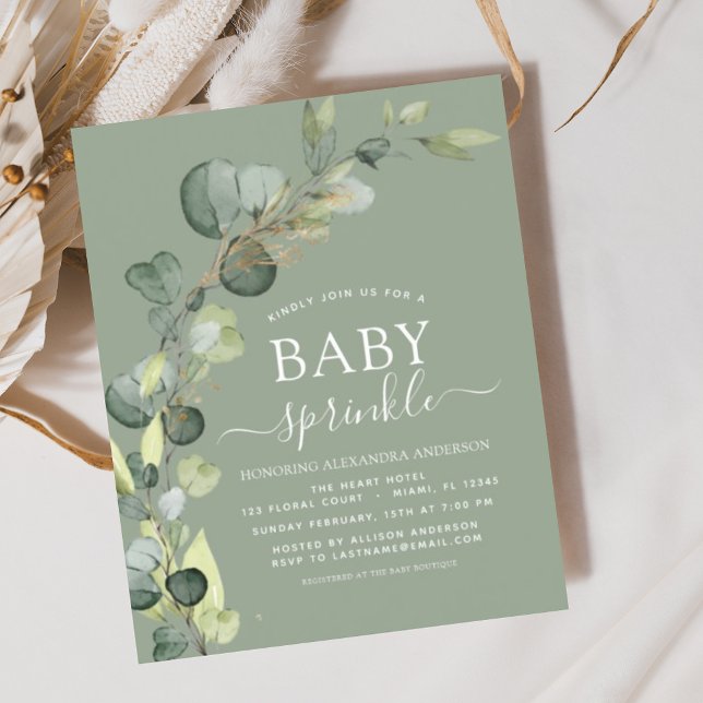 Sage Grönt Baby Sprinkle Shower-inbjudan Flygblad (Skapare uppladdad)