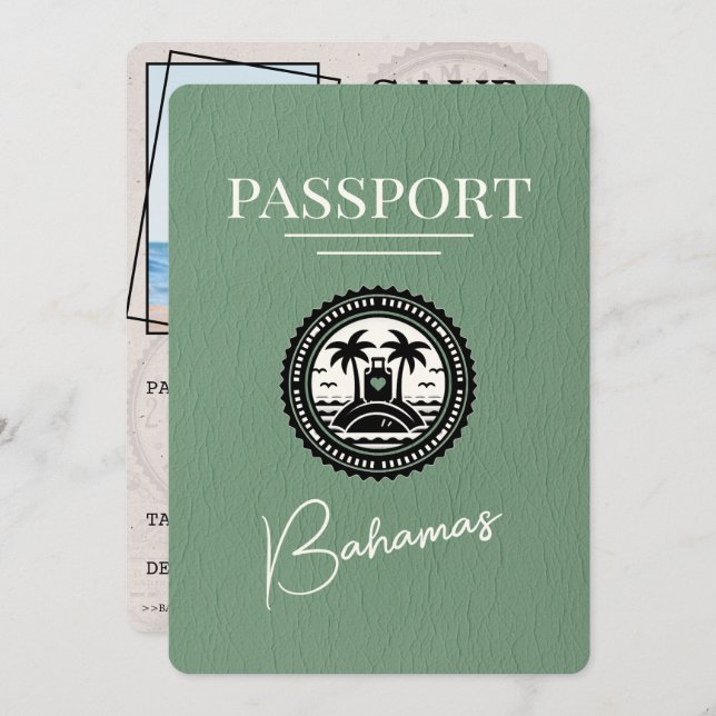 Sage Grönt Bahamas Passport Spara datum Spara Datumet (Fram/baksida)