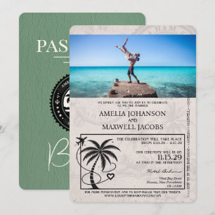 Sage Grönt Bahamas Passport Wedding bjudande Inbjudningar