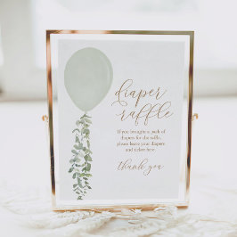 Sage Grönt Balloon Baby Shower Diaper Raffle Poster
